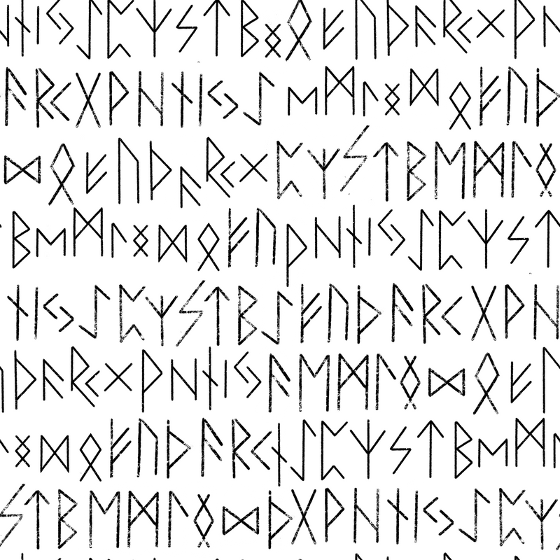 Runic seamless pattern, black white runes, Scandinavian gothic folk art.